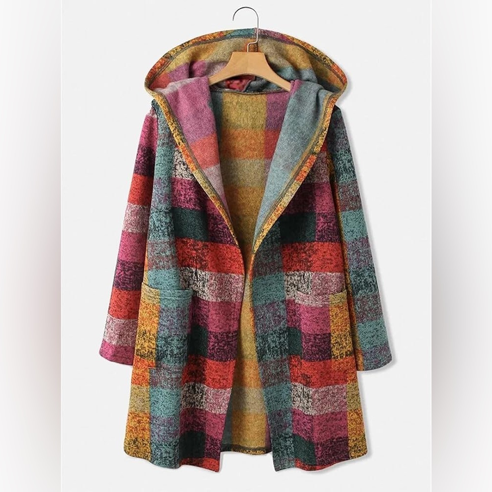 Women’s Plaid Fleece-Lined Hooded Cardigan
